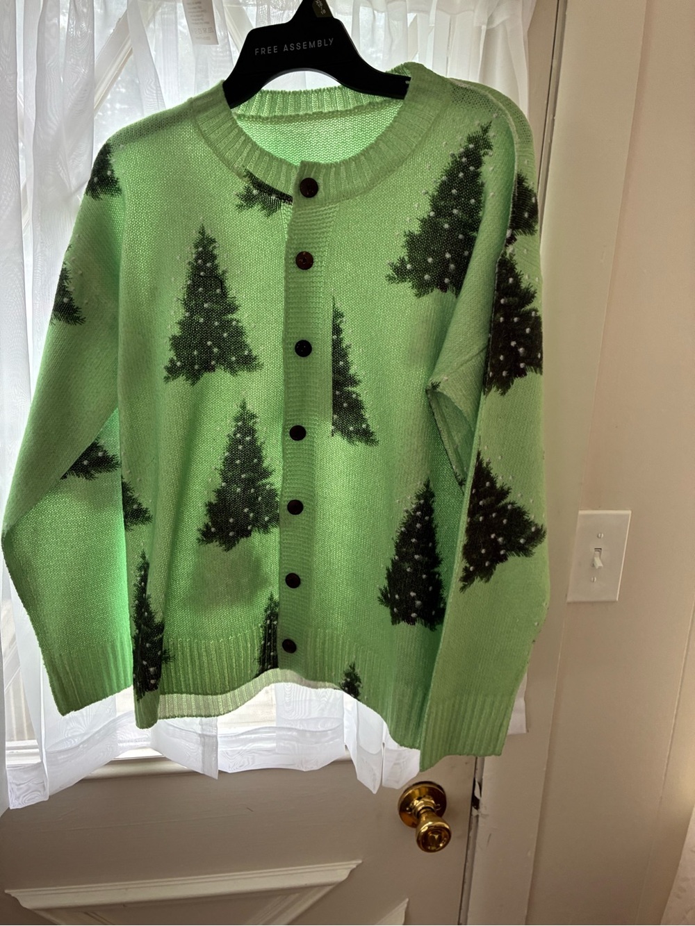 Free Assembly Green Christmas Tree Cardigan Sweater